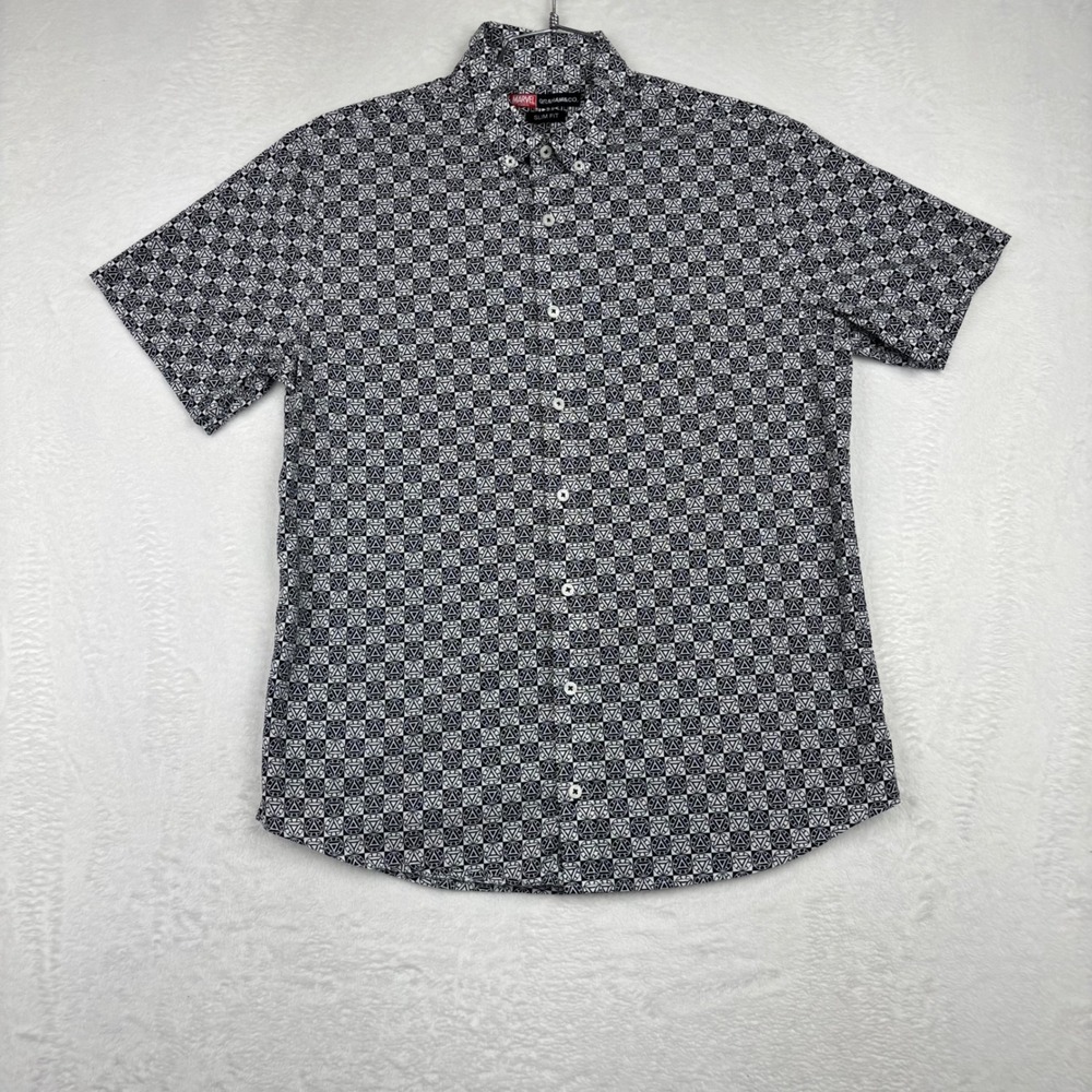 Marvel Graham & Co Mens XL Slim Fit Iron Man Arc Reactor Button Down Shirt Black
